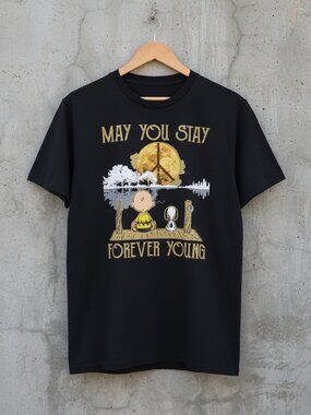 May You Stay Forever Young Cartoon Friends Moon Graphic Tee